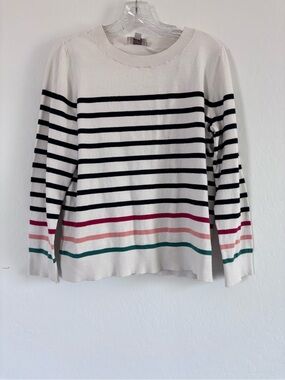 J. CREW 100% Cotton Striped Multicolor Black White Sweater Jumper Size XL
